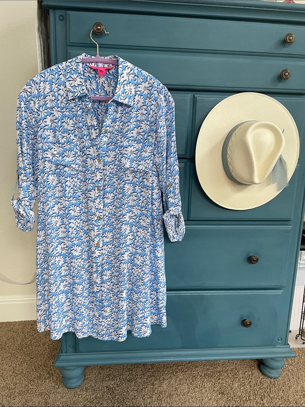 Lilly Pulitzer Natalie Blue Floral Button-Up Tunic Top
